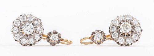 Victorian 18K & Platinum Diamond Drop Earrings