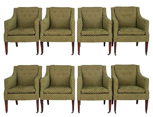 George III Regency Style Upholstered Arm Chairs, 8