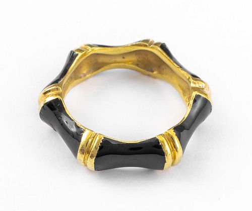 18K Yellow Gold & Black Enamel Ring