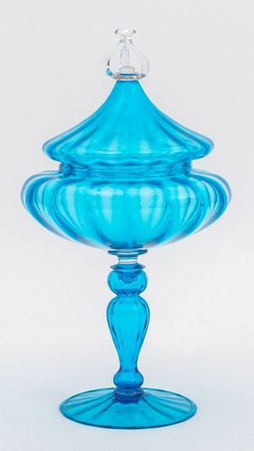 Italian Murano Turquoise Glass Lidded Compote