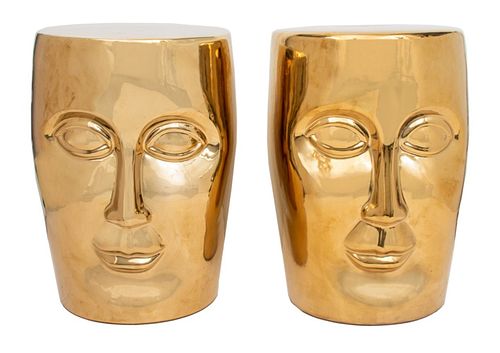 Philippe Starck "Bonze" Gilt Ceramic Stools, Pair