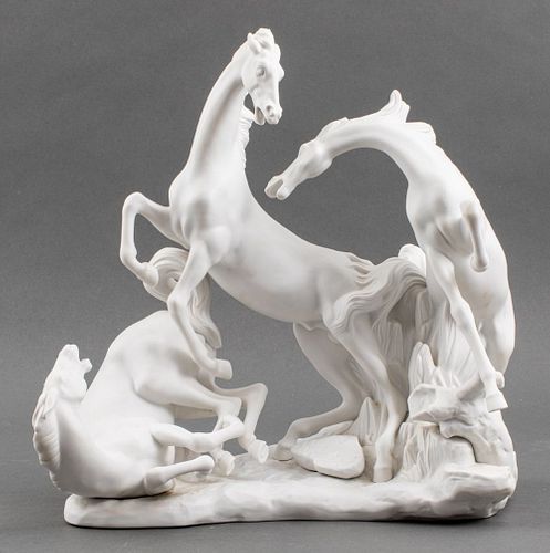 Lladro 'Horse Group' White Porcelain Sculpture