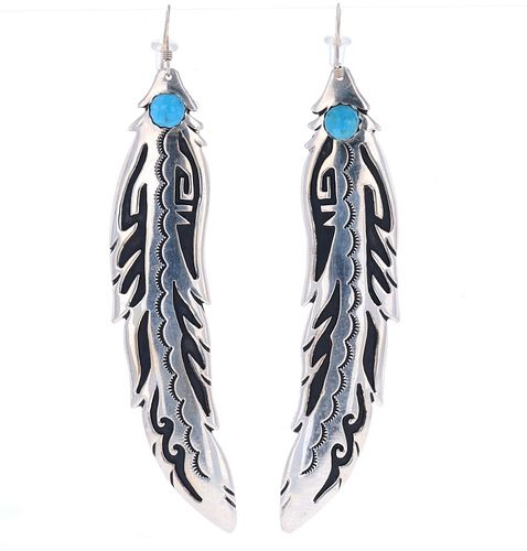 Navajo T&R Singer Sterling & Turquoise Earrings