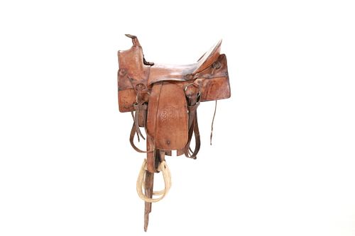 C. 1890-1910 Western Tooled High Back Saddle
