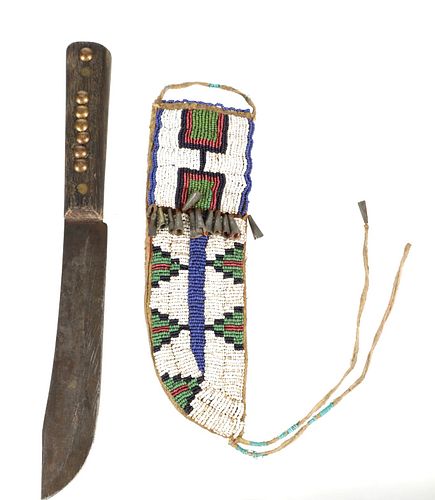 C. 1870 Kiowa Beaded Quilled Sheath & Trade Knife
