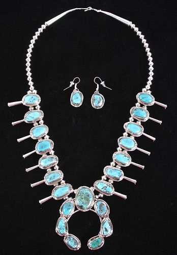 Navajo Sterling Silver Turquoise Squash & Earrings