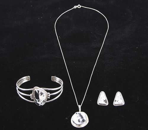 Navajo White Buffalo Bracelet, Earrings & Necklace
