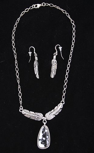 Navajo Thompson White Buffalo Necklace & Earrings