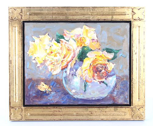 Graydon Foulger (1942-) "White & Yellow Roses" Oil