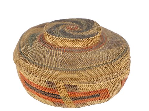 Tlingit Lidded Rattle-Top Polychrome Basket 1900s
