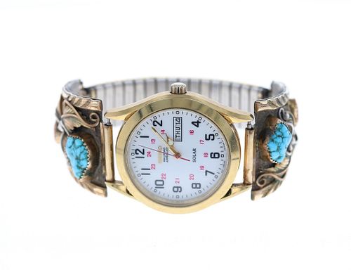 C.1970 Navajo 12K Gold & Sterling Watch Band Cuff