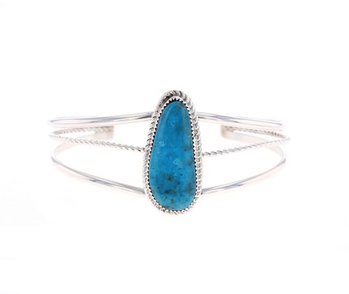 Navajo H. Tsosie Kingman Turquoise Cuff Bracelet