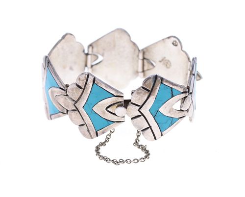 Taxco, Mexico Sterling Silver Turquoise Bracelet