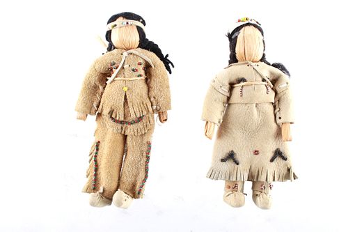 Iroquois Seneca Corn Husk & Hide Dolls c. 1950's