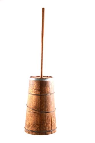 Wooden Banded Barrel Butter Churn c. 1890-1910