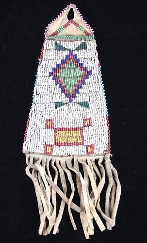 C. 1900- Sioux Beaded Tomahawk Drop Flat Bag