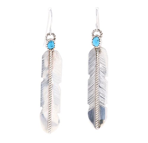 Navajo Sterling Feather & Turquoise Earrings
