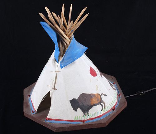 Hand Painted Native American Teepee Display Lamp