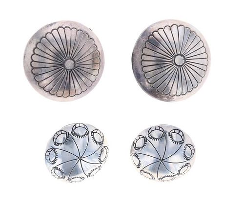 Navajo Tooled Sterling Silver Stud & Clip Earrings