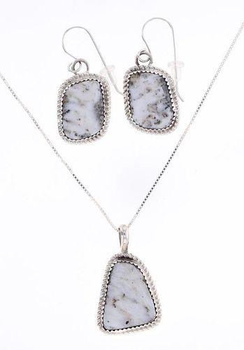Navajo H. Tsosie White Buffalo Necklace & Earrings