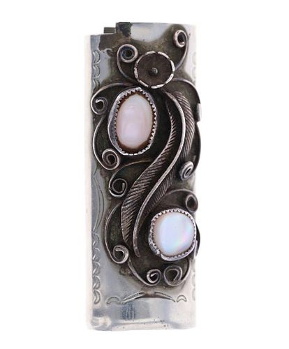 Navajo German Silver Opal Cigarette Lighter Case