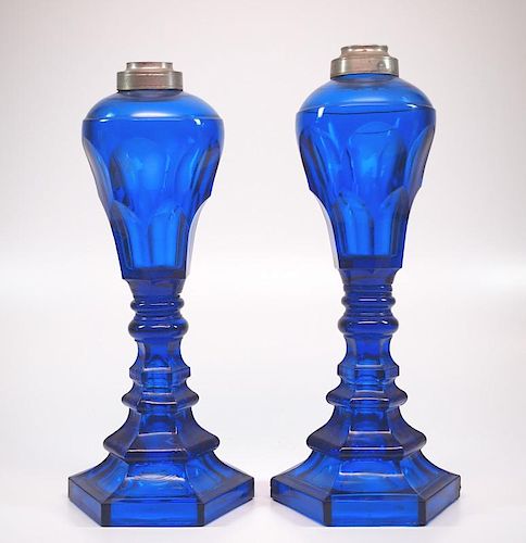 Pressed Arch Font oil/fluid lamps, pair