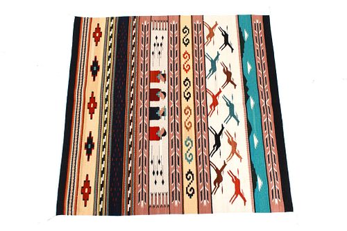Zapotec First Mesa Pictorial Hand Woven Rug c 1970