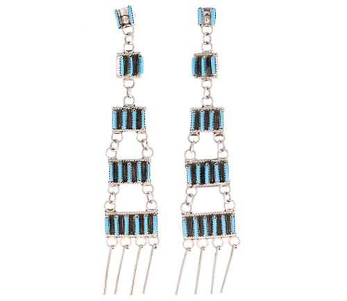 Navajo Turquoise Needle Point Dangle Earring Set