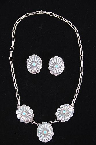 Navajo Bowekaty Silver Concho Pendant Necklace