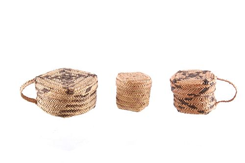 Tarahumara Apache Pine Tree Needles Lidded Baskets