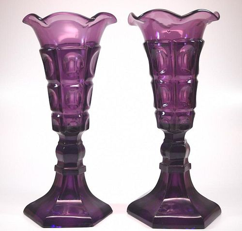 Pattern-molded Three-Printie Block vases, pair