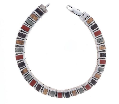 Mexican Silver Multistone Segmented Bracelet 1960s