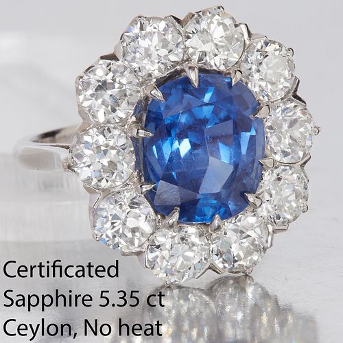 IMPRESSIVE CERTIFICATED SAPPHIRE AND DIAMOND CLUSTER RING