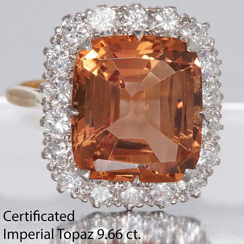 IMPORTANT CERTIFICATED ORANGE TOPAZ AND DIAMOND CLUSTER RING