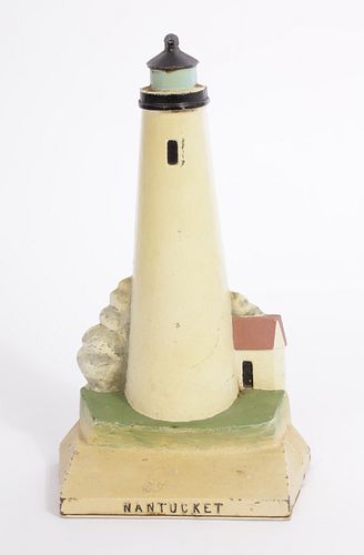 Nantucket Painted Cast Iron Doorstop of Great Point Lighthouse