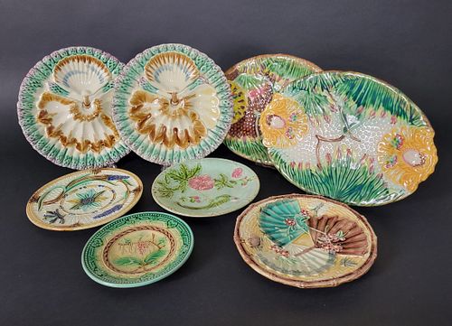 Eight Pieces of Antique French Majolica