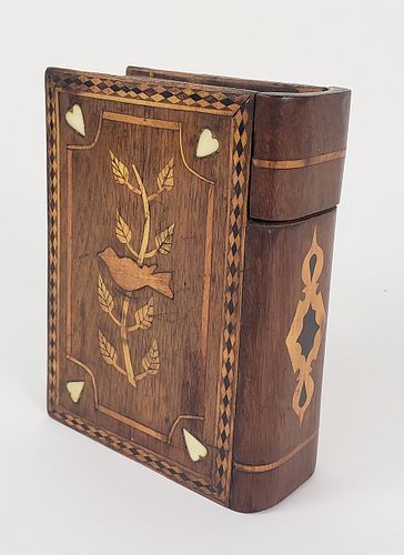 Antique Finely Inlaid Book Shaped Jewelry Box, 19th Century