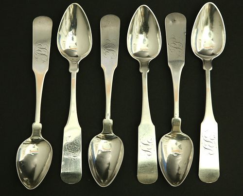 Set of Six Nantucket Coin Silver Teaspoons by William Hadwen, circa 1820-1828
