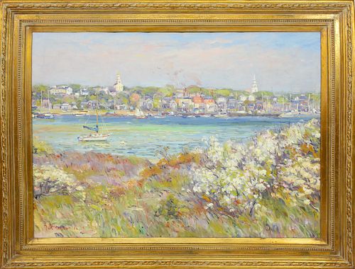 Jan Pawlowski Oil on Canvas "View of Nantucket Town From Monomoy"