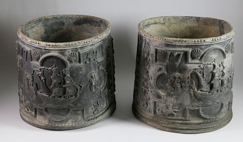 Rare Pair of George III Lead Garden Cisterns, dated 1757