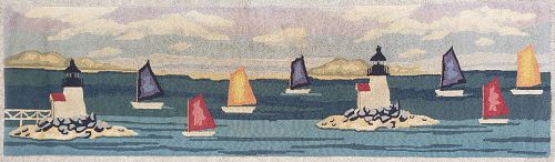 Vintage "Nantucket Rainbow Fleet" Wool Hooked Rug