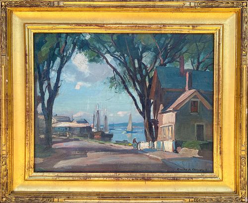 Emile Albert Gruppe Oil on Canvas "Rockport Street Scene"