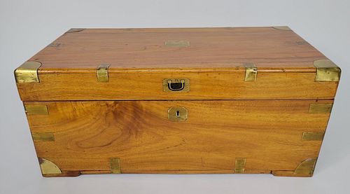 Antique Chinese Export Brass Bound Camphorwood Campaign Trunk, 19th Century