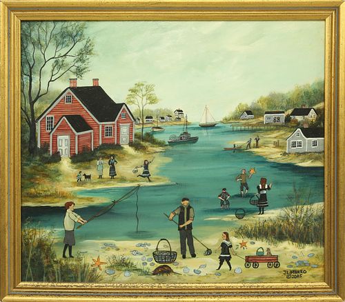 Jan Munro Oil and Mixed Media on Wood "Nantucket Scooming"