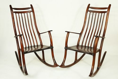 Pair of Signed Stephen Swift Mahogany Rocking Chairs, circa 1999