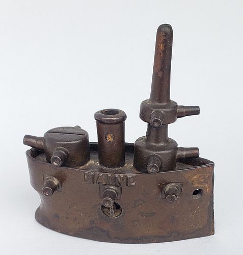 Antique Cast Iron Figural "Maine" Battleship Still Bank