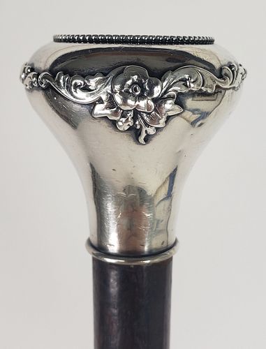 Antique Gorham Sterling Silver Floral Knob Walking Stick, 19th century