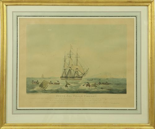 Huggins Lithograph "South Sea Whale Fishery"