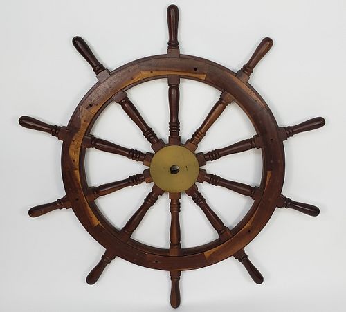 Vintage Lignum Vitae Ten-Spoke Captain's Ship Yacht Wheel
