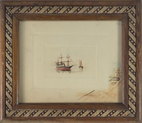 Fine Antique American Marine Sailboat Watercolor on Paper, circa 1920s
